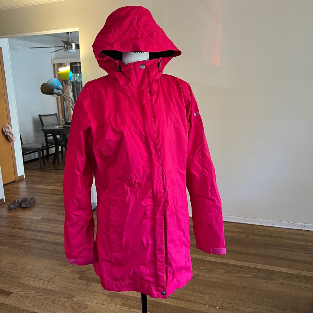 Columbia Omni-Tech Waterproof Rain Jacket Pink Hooded Parka Womens Large